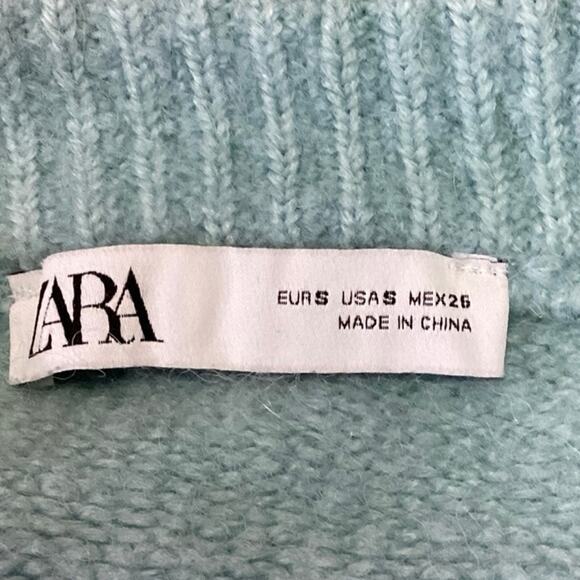 Zara Women's Blue Wool Alpaca Knit Mock Neck Long Sleeve Pullover Sweater Top S - Picture 3 of 4